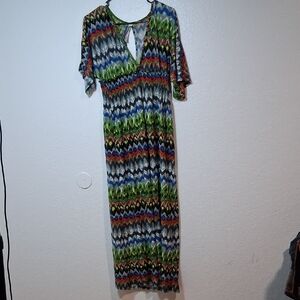 Colorful Maxi Dress Green Blue Red Boho Bohemian Smocked‎ Empire Waist XL